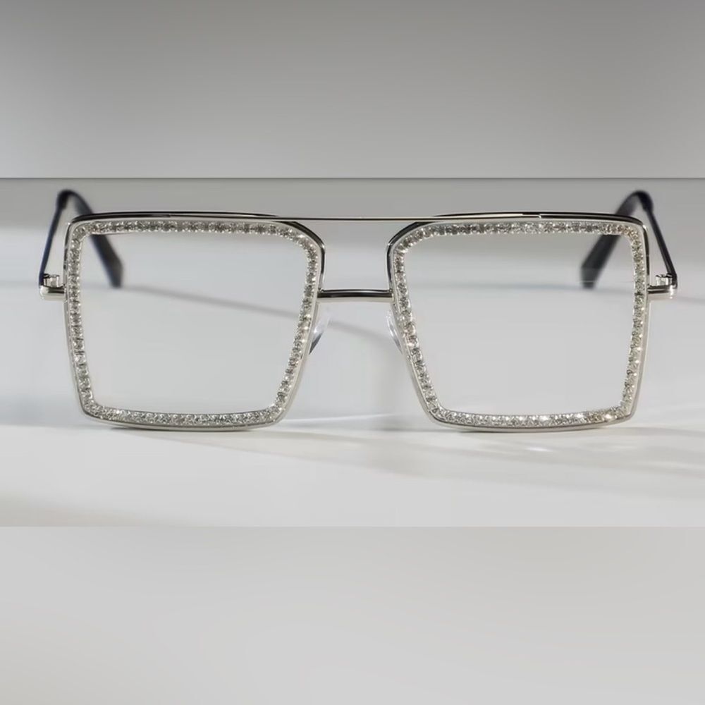 Rhinestone Embellished Oversized Square Glasses - Picture 2 of 4